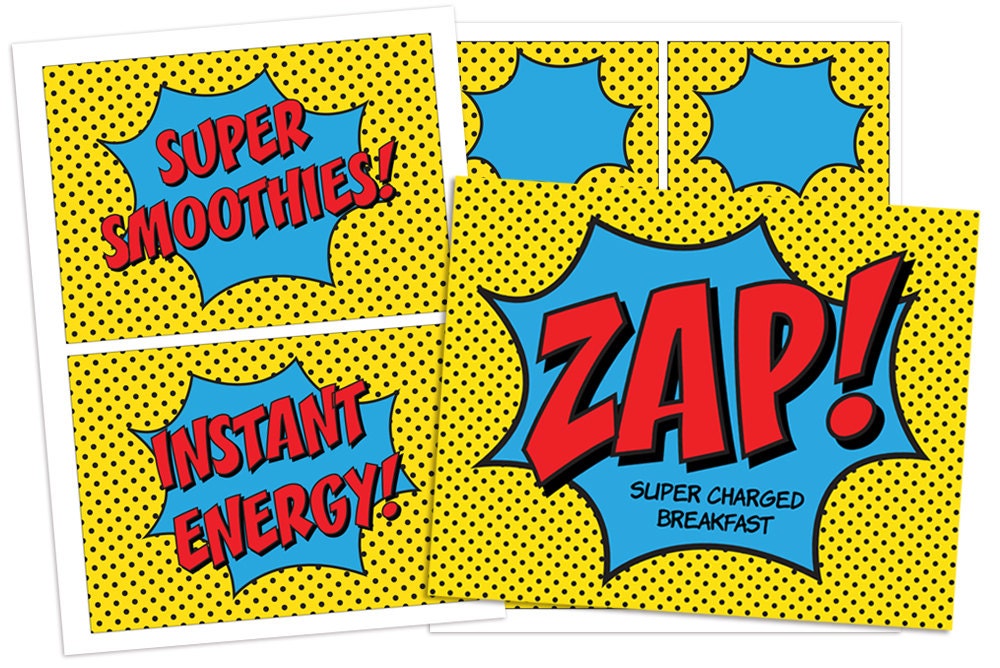INSTANT DOWNLOAD - Super Charged Breakfast - Superhero Printables