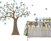 Kids Tree with 4 owls 7 birds and set of 5 FREE owls nursery vinyl wall decal