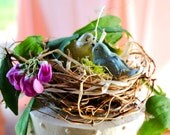 Cake Topper-Bird Nest Cake Topper  Handwoven with Hand Sculpted Birds of Polymer Clay for Woodland Wedding or Garden Party