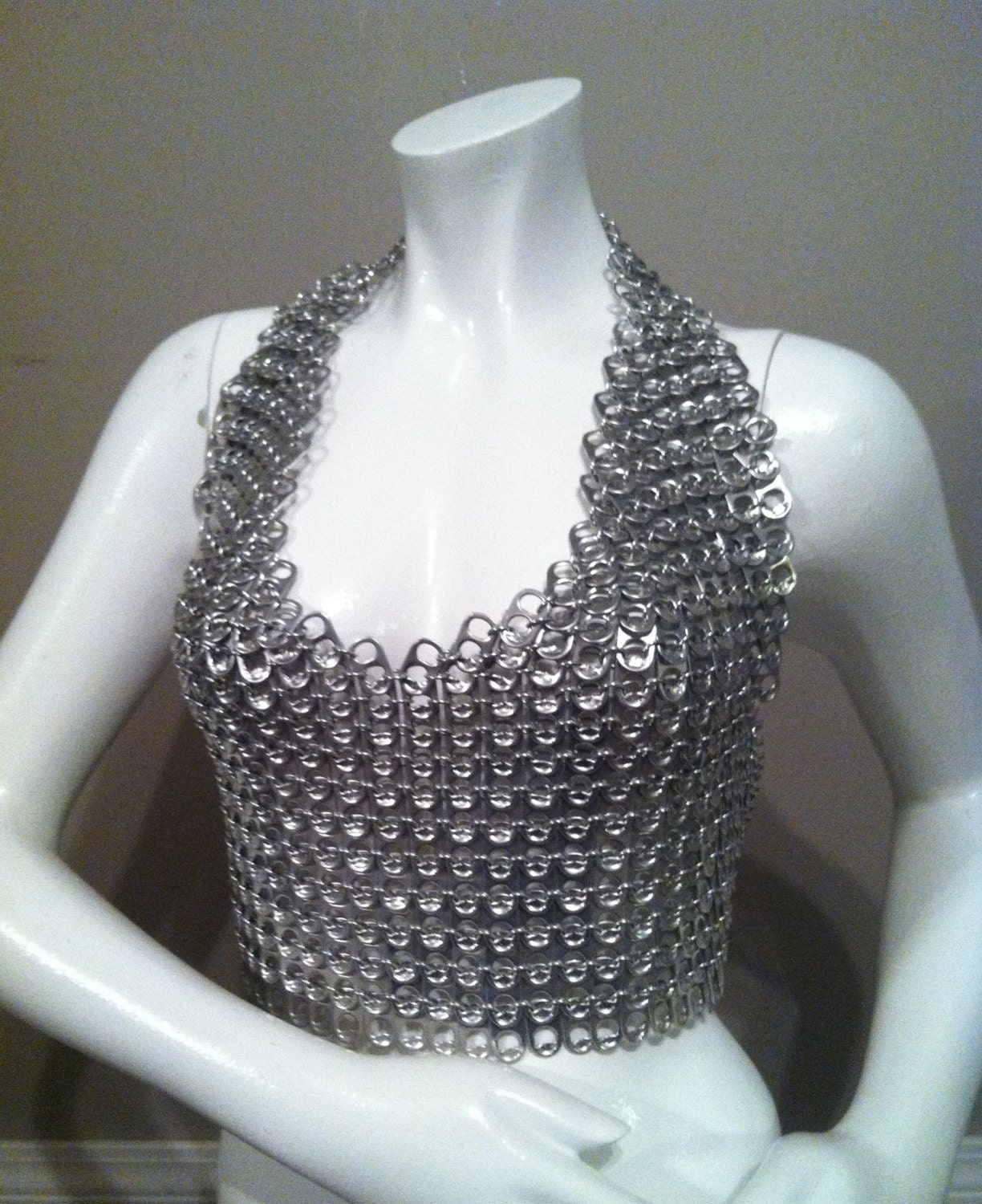 Handmade Chainmaille and Poptabs Halter/Corset Women's Top