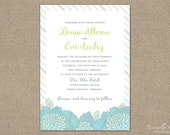 Floral Printable Green & Blue Wedding Invitation / Floral Wedding Rehearsal Dinner Printable Invitation