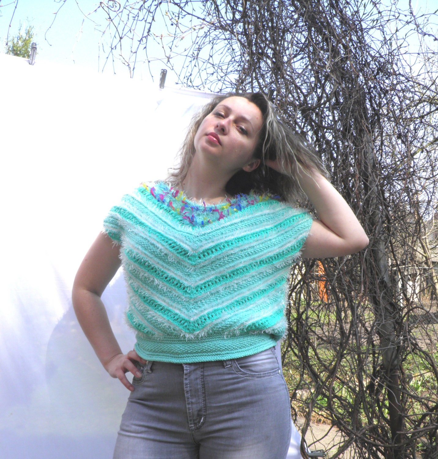 Women hand knit SPRING, SUMMER sweater /modern fashion