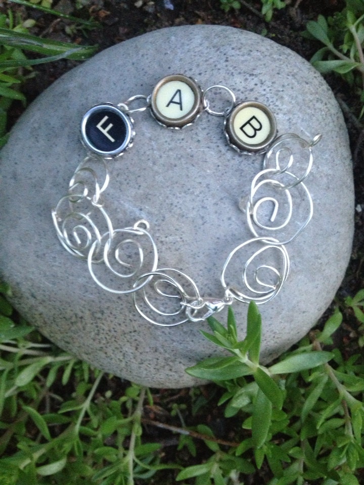 Upcycled Typewriter Key Bracelet: 'FAB'