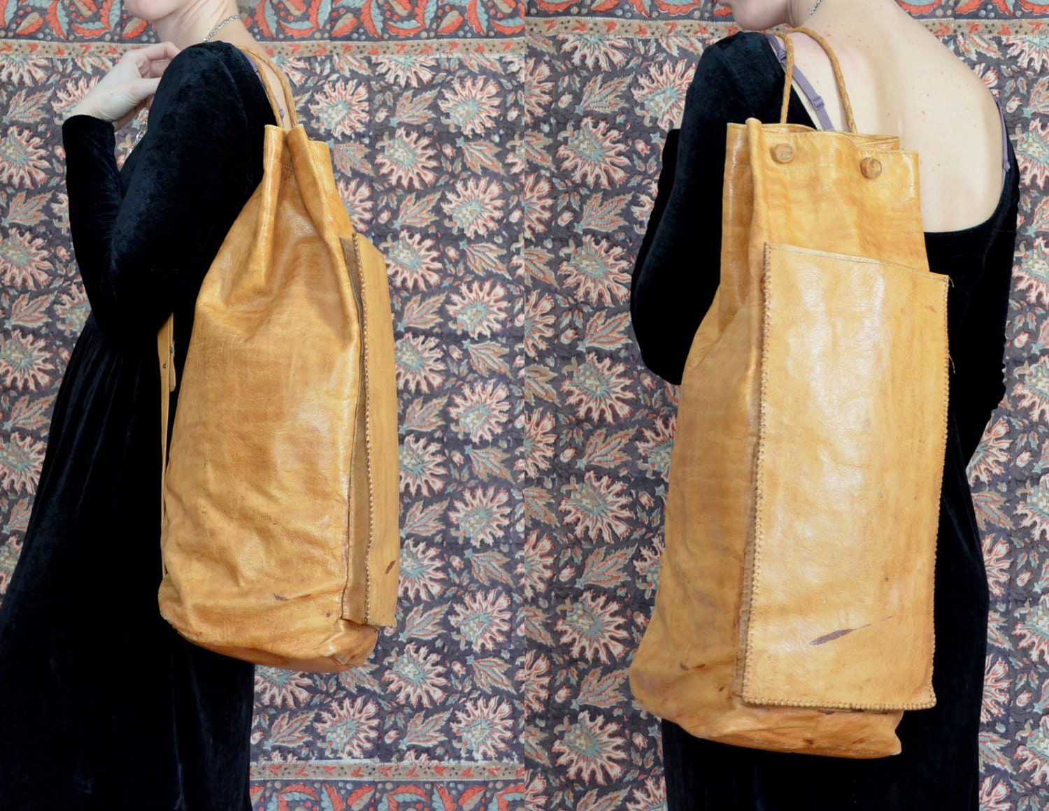 Large Peruvian Buttery Leather Drawstring Shoudler Tote