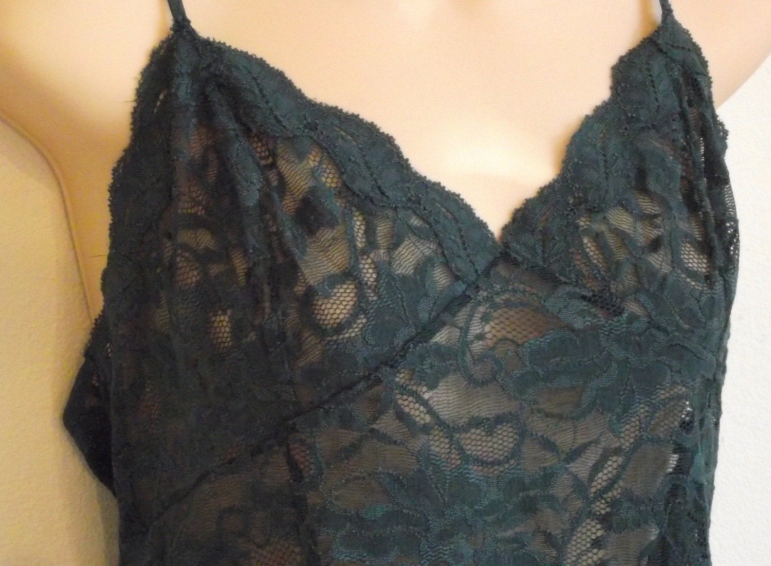 Vintage nightgown victoria's secret lace chemise babydoll dark green M