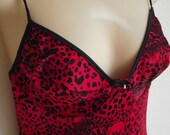 Vintage nightgown red leopard print  chemise babydoll M L