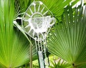 1930s Depression Glass Tea Cup Windchime with Stained Glass Wind Chimes