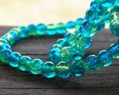 6mm Yellow & Bright Aqua Crackle Glass Beads, 100 PC (C20)