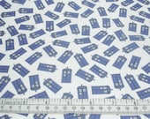 Doctor Who Fabric Fat Quarter - Scattered Tardis on white