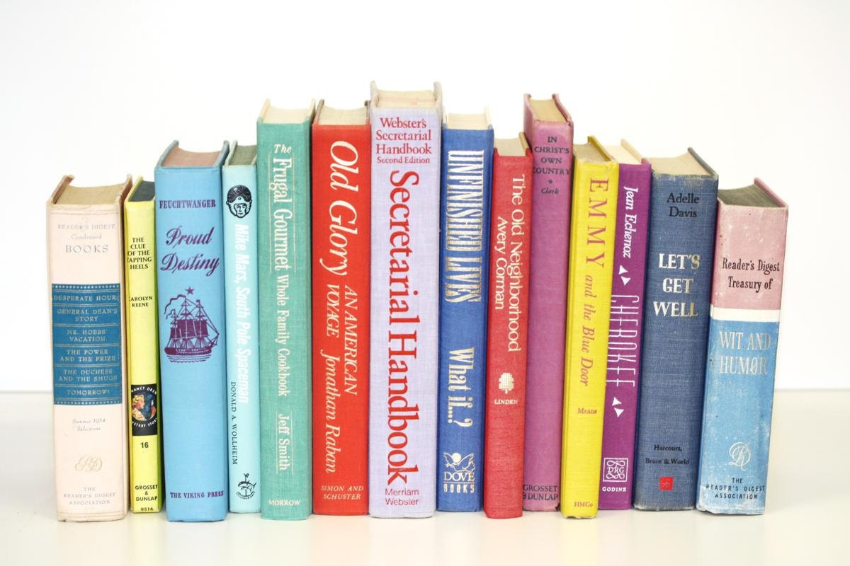 Vintage books Colorful Decorate Home Office Decor Book Bundle