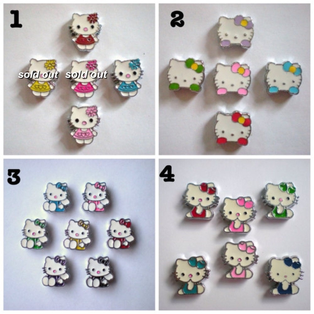 Hello Kitty Charms - Slide Charms - 8mm - PICK 4 - Stainless Steel - Enamel - Fit Bracelet or Pet Collar
