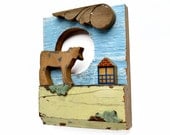 calf in a field original folk art farm w architectural salvage and vintage toys  by Elizabeth Rosen