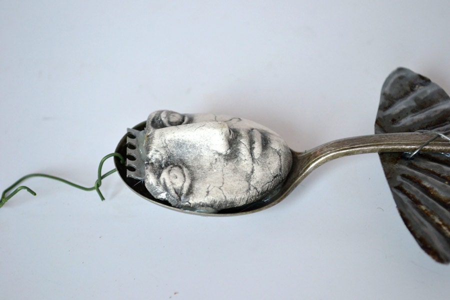 kitchen angel art doll queen with vintage spoon and mold   by Elizabeth Rosen