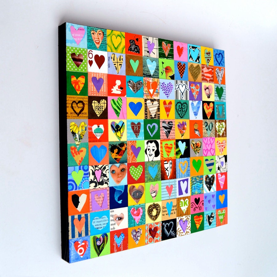 100 HEARTS love art mixed media hearts ORIGINAL art by Elizabeth Rosen
