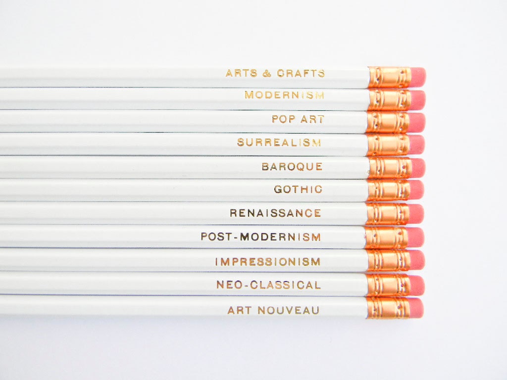 Art Movements Pencils - White & Gold, Set of 11