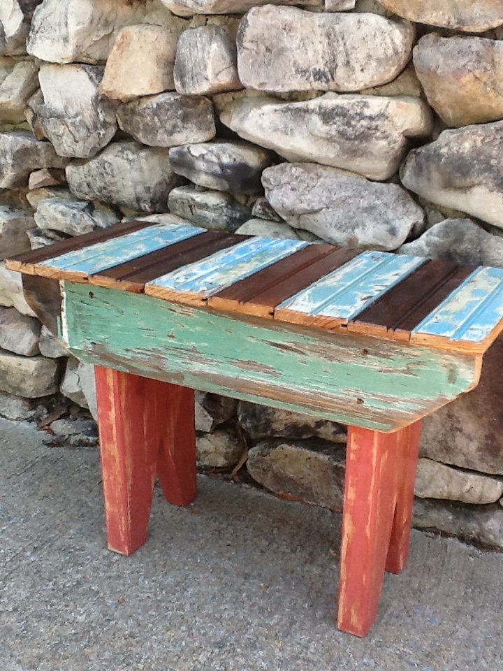 Reclaimed Bead Board Small Wooden Bench Outdoor Furniture Home Decor Rustic