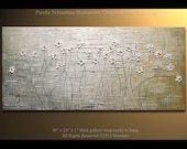 48" x 24" Original  Modern Palette Knife Textured Oil Painting Heavy Palette Knife Wild  Daisies floral fine art by P. Nizamas