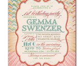 1st Birthday Invitation Modern Vintage First Birthday Rainbow Typography Starburst Birthday Party Printable or Printed - Gemma Style