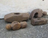 Collection of 4 Iron Hammer Heads Sledge Ball Hooked Old Rusted Iron Hammers