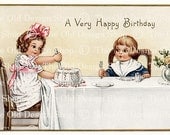 CHILDREN BIRTHDAY Digital Scan Vintage Antique Printable Postcard for Cardmaking Scrapbooking Tags Mixed Media