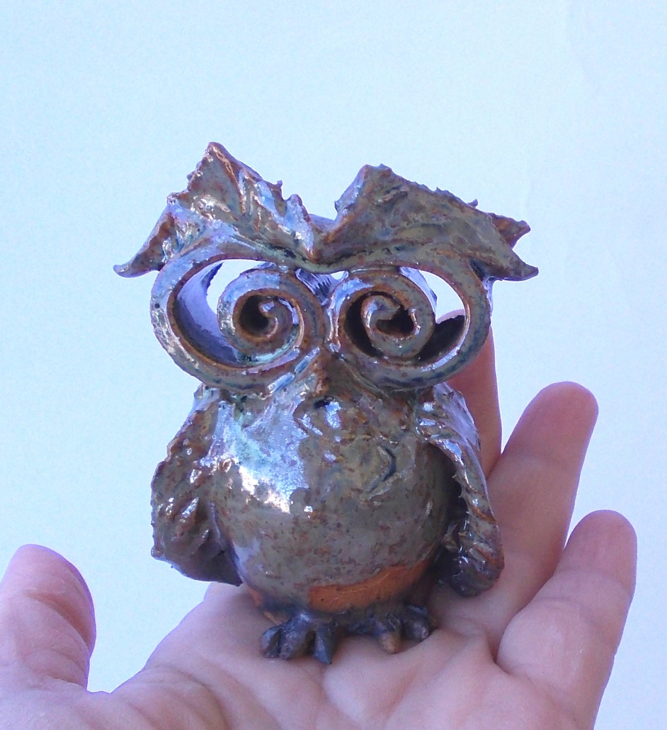 Cute little owl , nome decor , ceramic figurine , fan art. Symbol of wisdom.