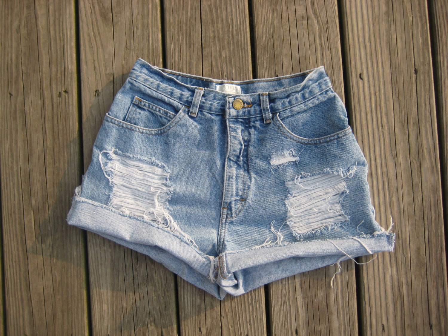 Vintage London Jean high waisted distressed shredded cuffed cutoff shorts size 6