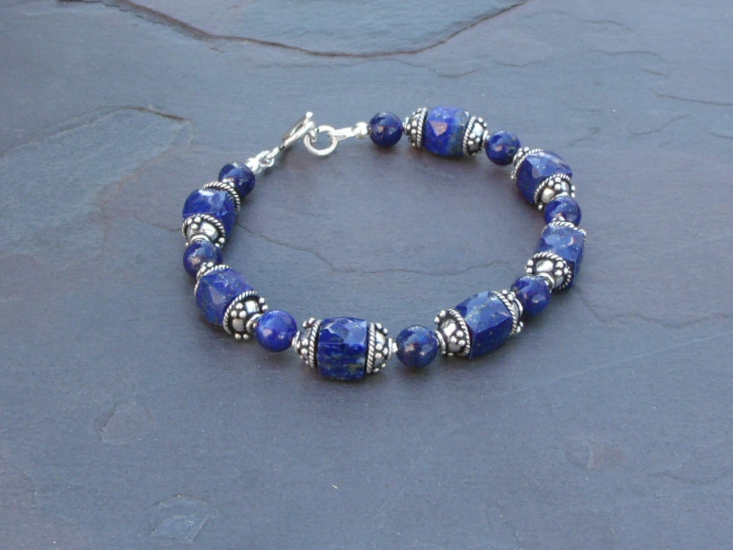 Blue Lapis and Bali Sterling SIlver Bracelet