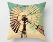Decorative Pillow Cover Windmill Vintage Aqua Turquoise Cream Country Rustic Farmhouse Cottage Decor Custom Photo Pillow Case Home Bedroom
