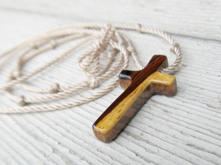 Wood Cross Pendant - Kingwood & Zebrawood - Men's Jewelry