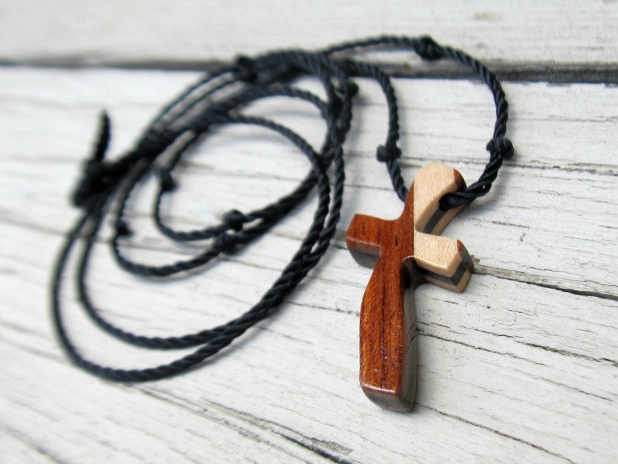 Men's Cross Necklace - Wenge, Maple & African Bubinga