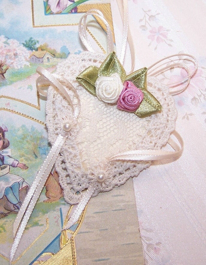 VICTORIAN REVIVAL Handmade Heart Ornament - Wood, Lace & Ribbon....