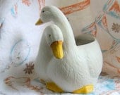 Vintage Courting Swans Planter Porcelain Bisque Handpainted Estate Find