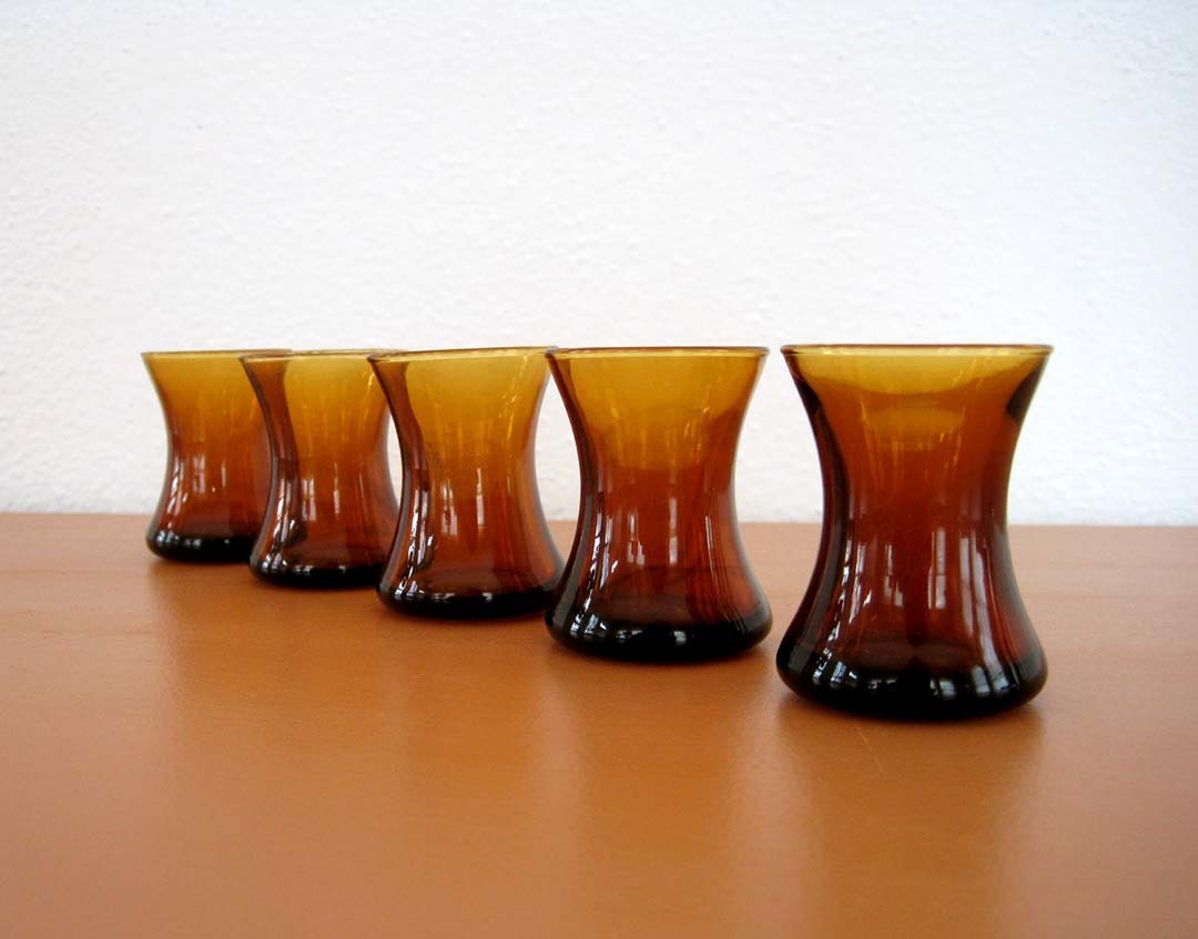 Vintage Amber Shot Glasses, Set of 5
