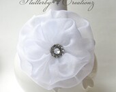Sheer White 2 Layer Clip/Pin Fascinator with Rhinestone Button - Formal, Wedding, Bride, Bridesmaid, Holiday, Festive