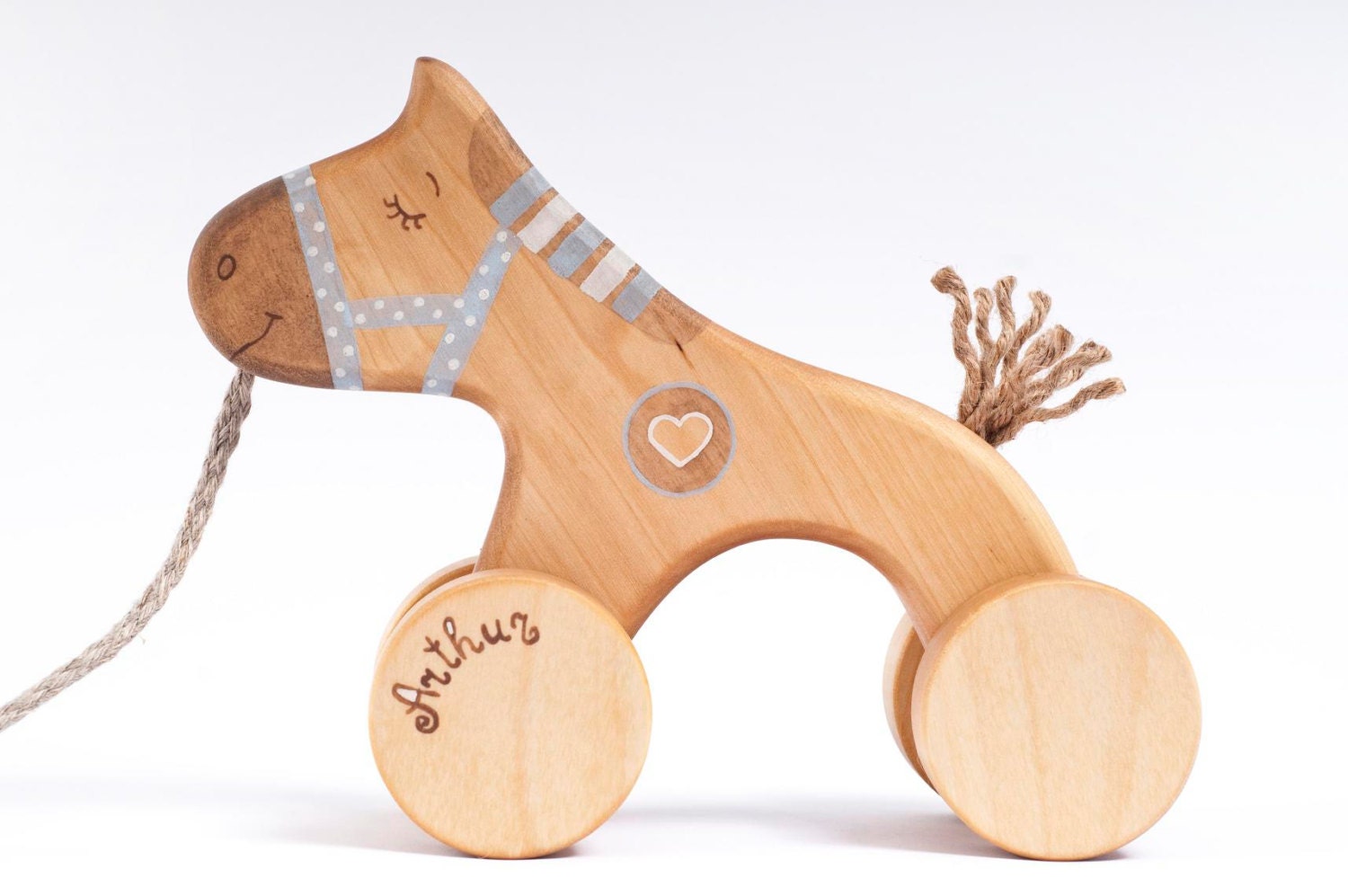 Personalized Wooden Toy, eco-friendly kids toy a Blue Horse