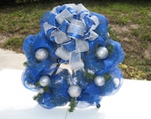New Handmade Blue & Silver Sparkly Christmas or Hanukkah Holiday 26" x 27" XL Wreath. Ready to ship.