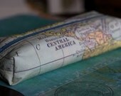 Zippered pencil case, pouch with vintage map no.1