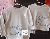 Sketched Easter Bunny Embroidered 100% cotton LONG sleeve T Shirt