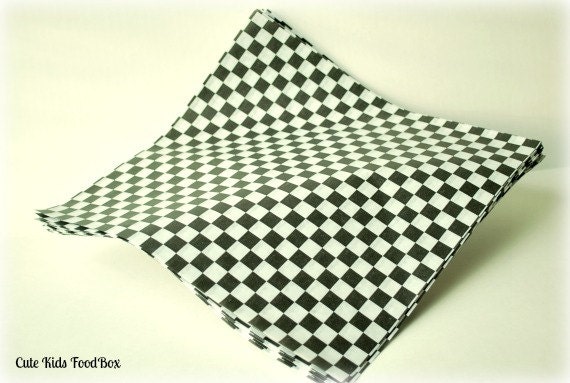 Wax Paper - 25 BLACK Checker Food Paper - Food Paper - Sandwich Paper - Food Tray Paper - Food Liner