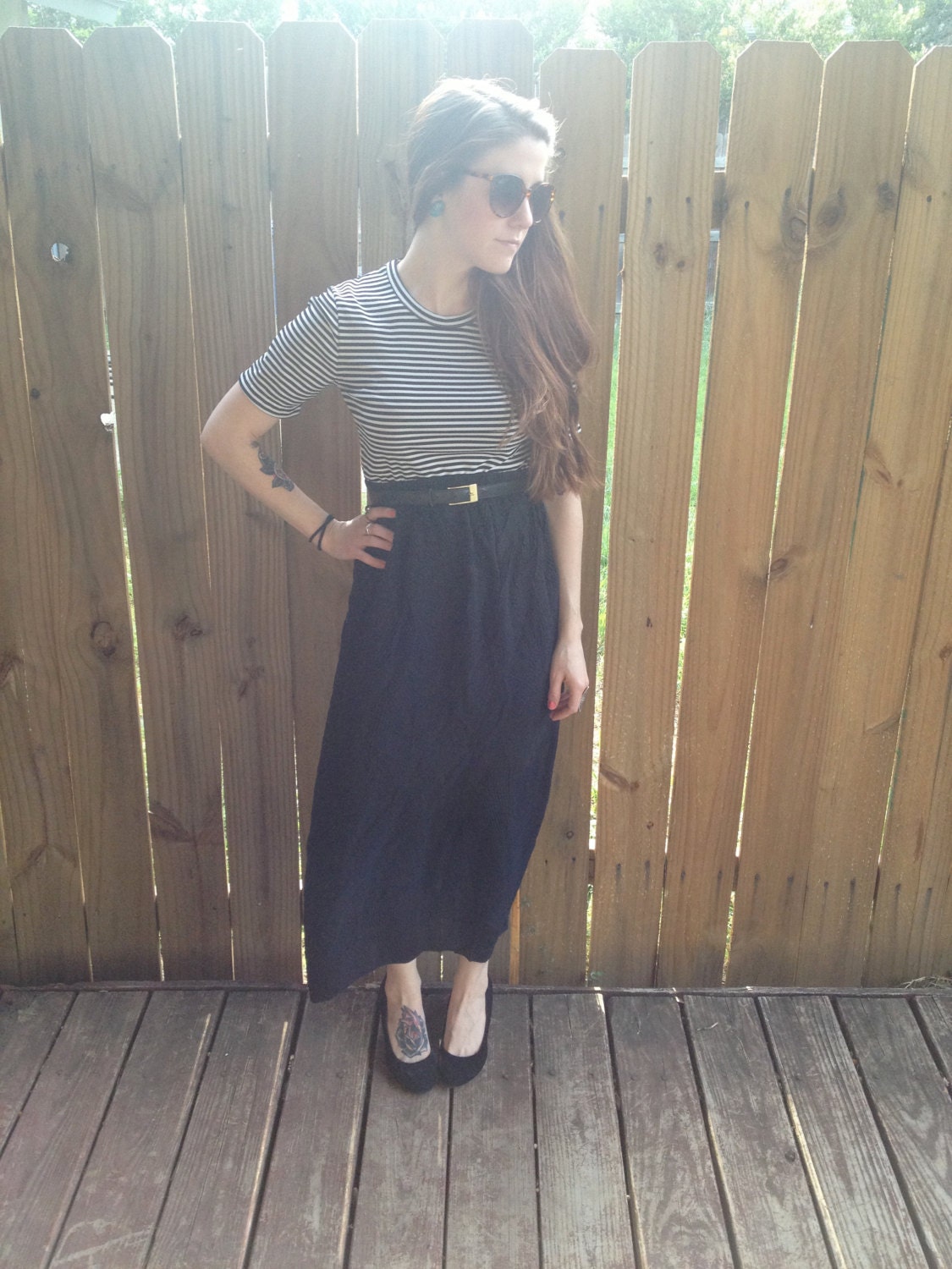Vintage 70s Black Sheer High Waisted Maxi Skirt Size Small