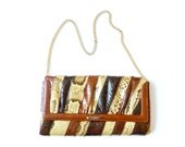 Genuine Snake Skin Vintage SUSAN GAIL Multi Brown Clutch Envelope Shoulder Handbag
