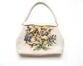 Creamy White Beaded Tapestry Clutch Purse - tangerinestyle