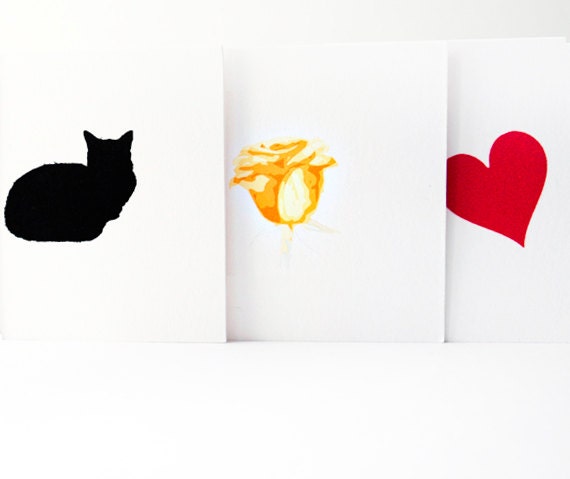 Gift Cards Pack 3 - Heart, Red and Yellow Roses, Black Cat