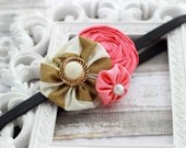 Baby Headband, Pink Headband, Newborn Flower Headband, Coral Headband, Newborn Photo Prop, Bridesmaid HaIr Clip