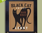 Black Cat Art Print Personalized Coffee Theme Kitchen Art - DexMex