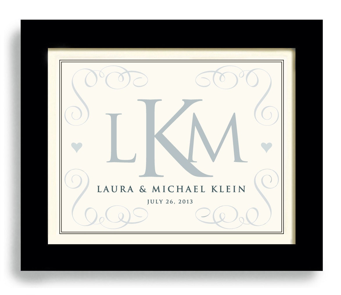 Personalized Wedding Gift Monogram Initials Couples Engagement gift