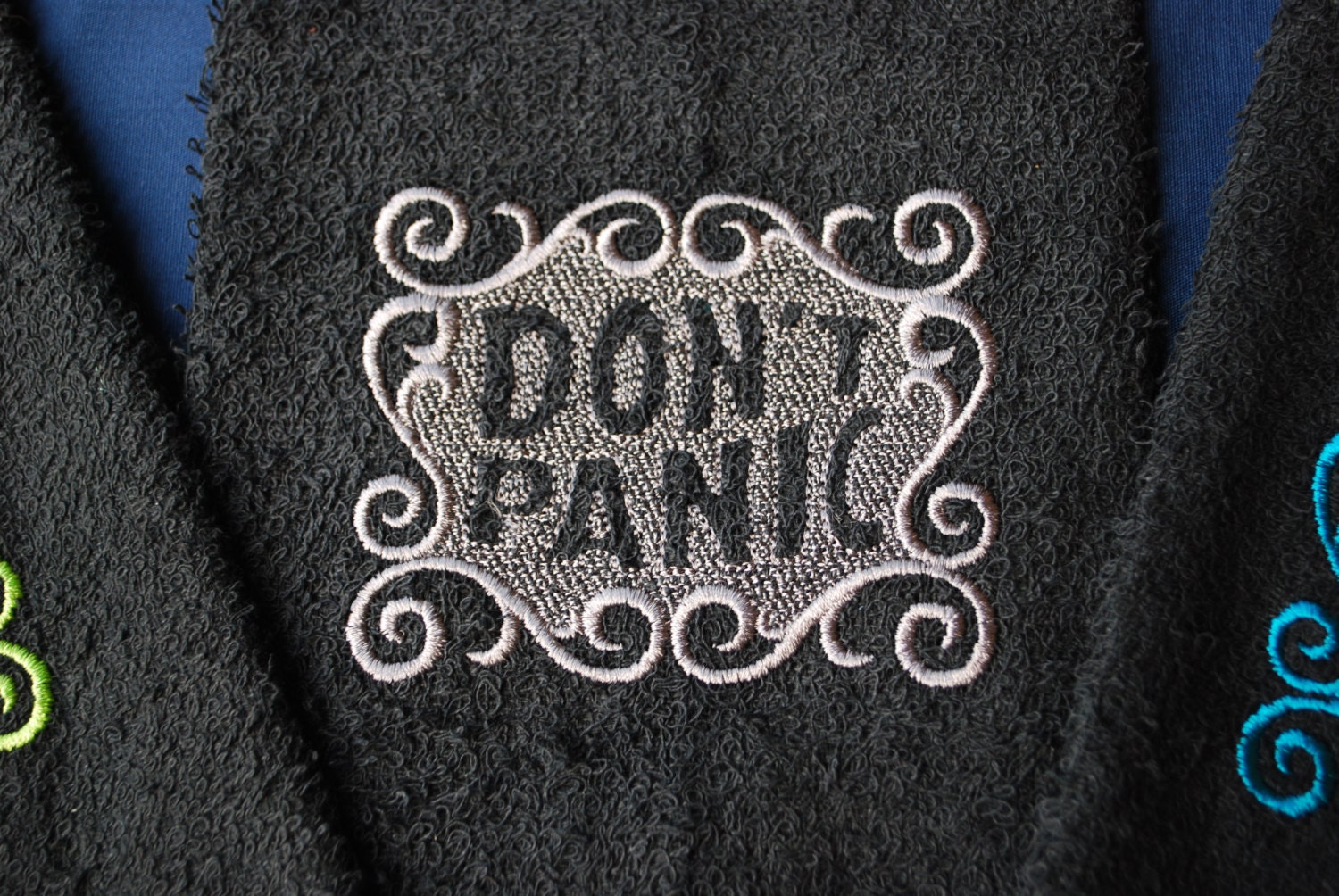 Don't Panic hand towel embroidered Towel Day