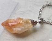1 Piece of 0.45" x 1.115" Raw Citrine Point Pendant  With Platinum Plated Necklace (1) (tm.)