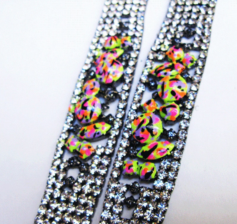 hand painted rhinestone  Neon Confetti bracelet