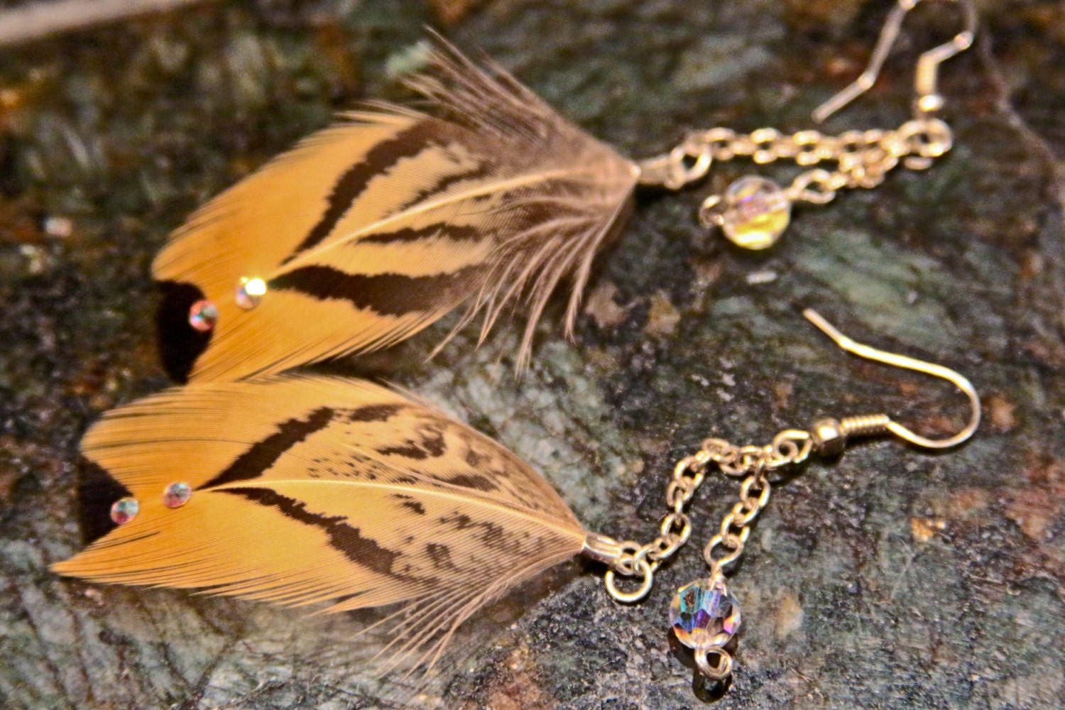 Natural Feather Earrings Chain Dangle Swarovski Crystal Bohemian Beach Wedding Party Gifts